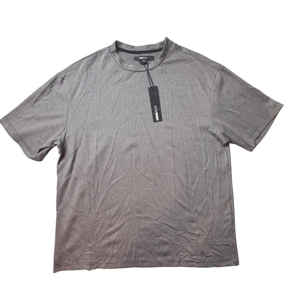 NovaMen Shirt Mens XL‎ Black Rayne Relaxed Pocket Short Sleeve Striped Cotton